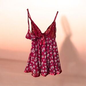 Elegant Red Floral Women's Nightgown